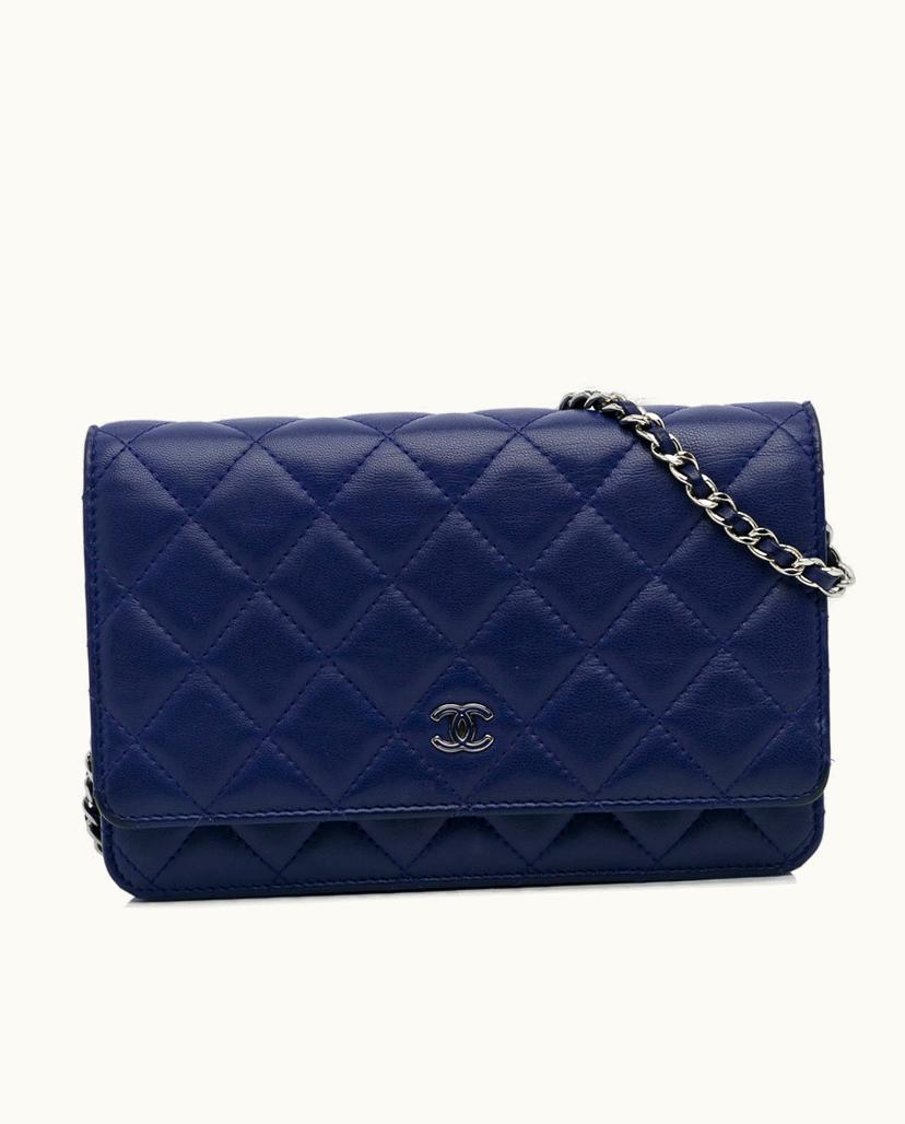 Chanel Chanel Quilted Lambskin Wallet On Chain Blue