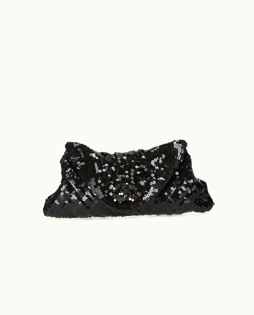 Chanel Chanel Sequined CC Half Moon Clutch Bag Vintage Luxury Accessory Black