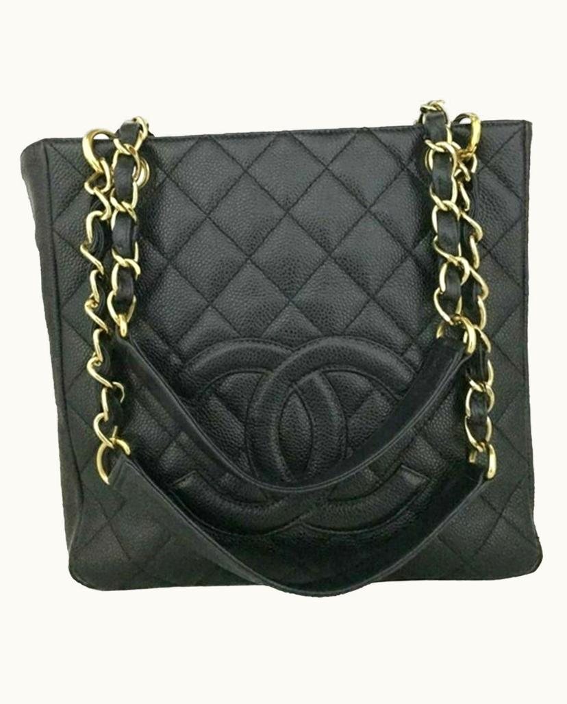 Chanel Chanel Shopping CC Logo Women's Tote Small Caviar Black