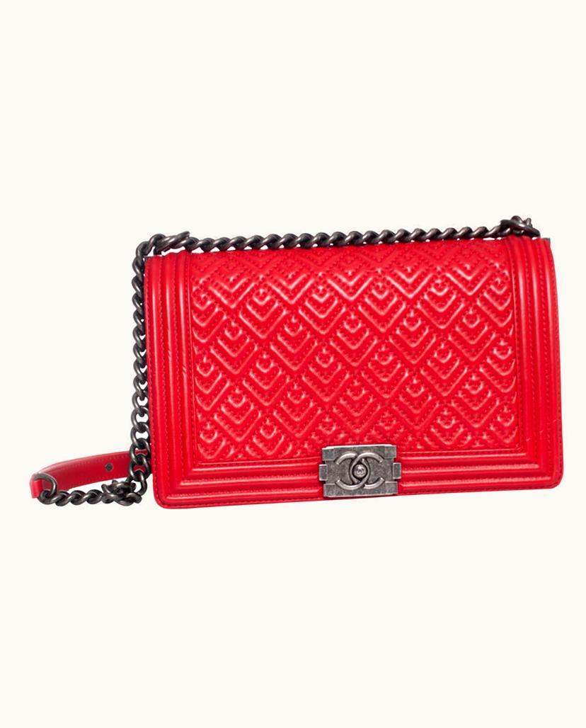 Chanel Chanel Boy Medium Quilted Leather Bag in Red