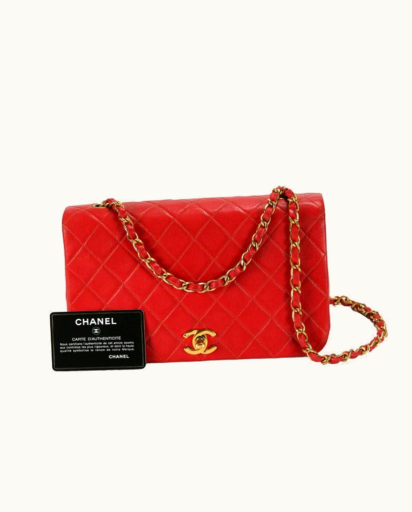 Chanel Chanel Full Flap Bag Small Lambskin Red Gold