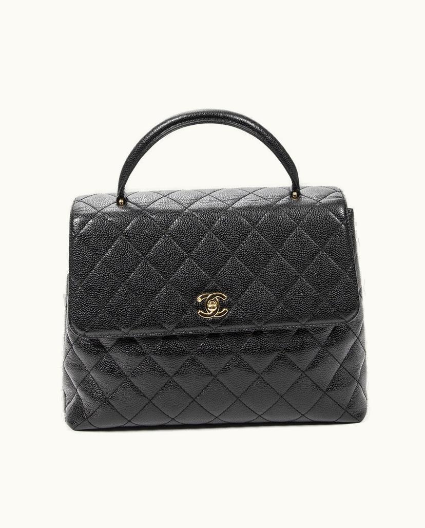 Chanel Chanel Flap Handbag Top Handle Caviar Leather in Black