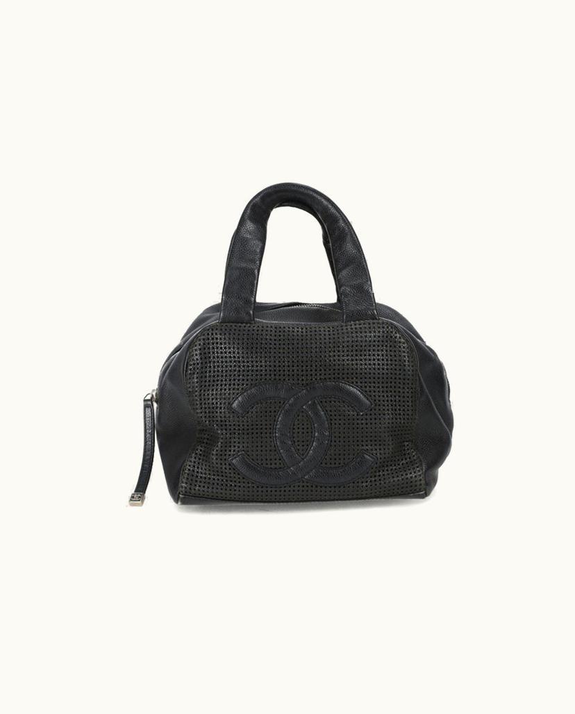 Chanel Chanel Perforated Caviar Bowling Bag Leather In Black