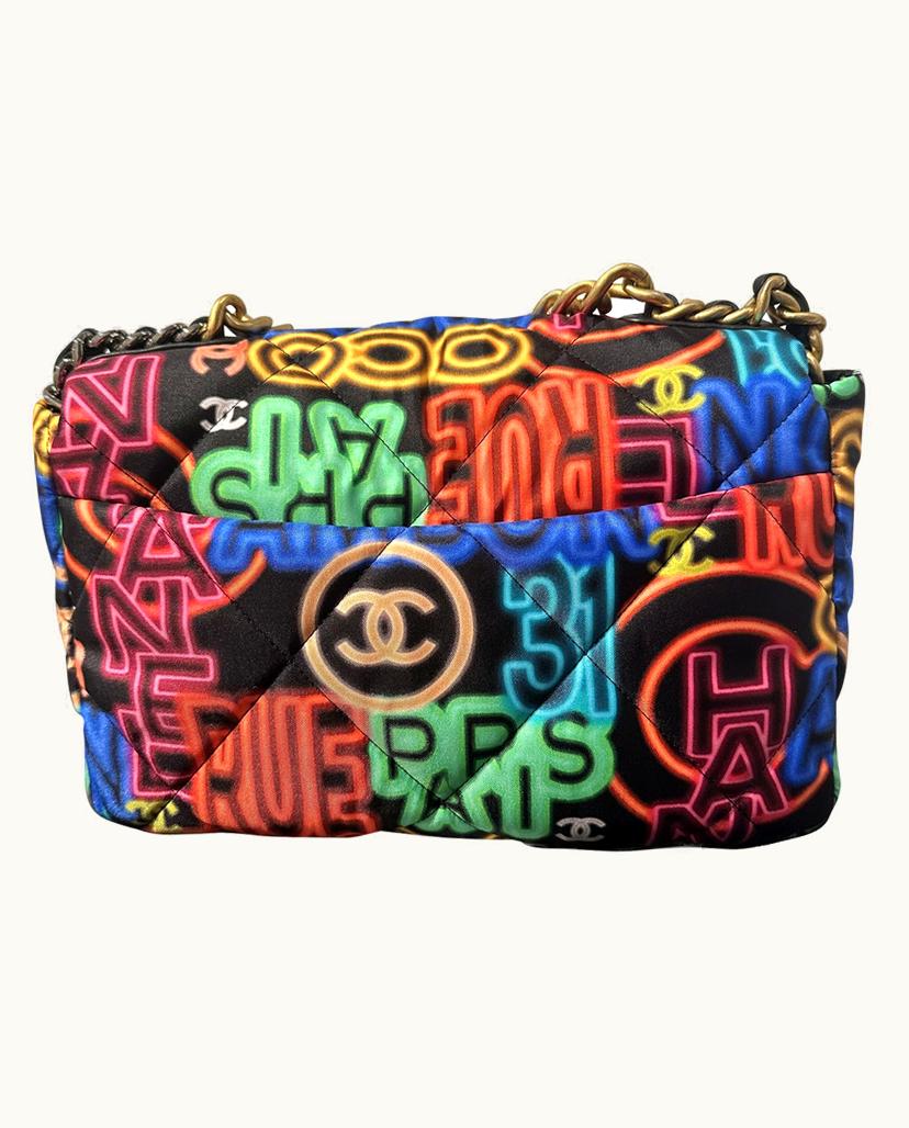 Chanel Chanel 19 Large Flap Bag Graffiti Printed Fabric Women's Handbag