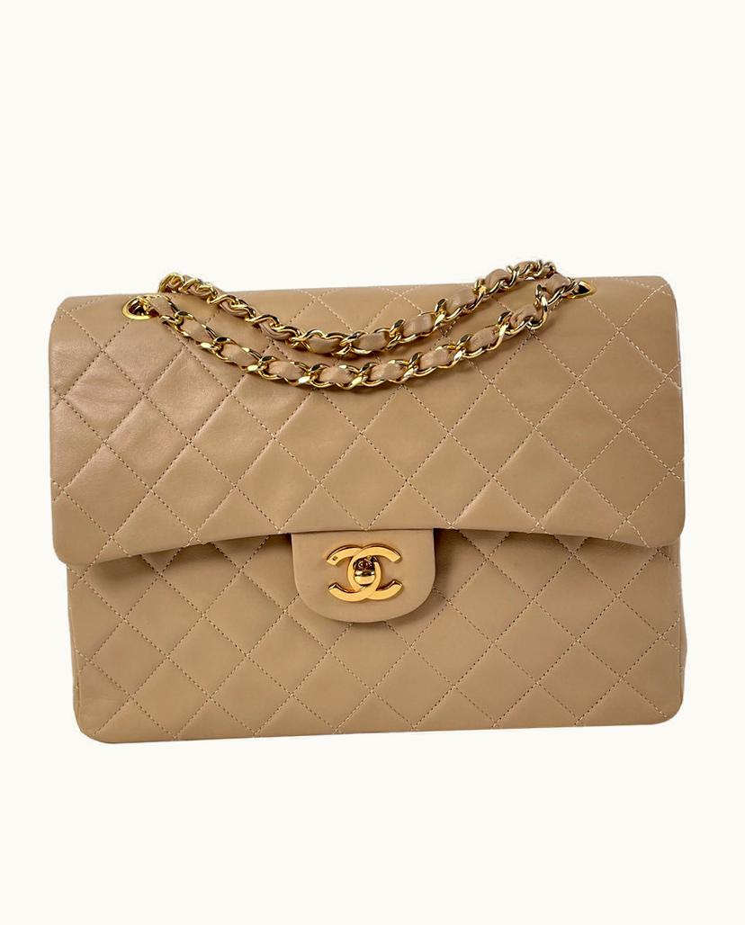 Chanel Chanel Classic Flap Shoulder Bag Lambskin Leather Beige