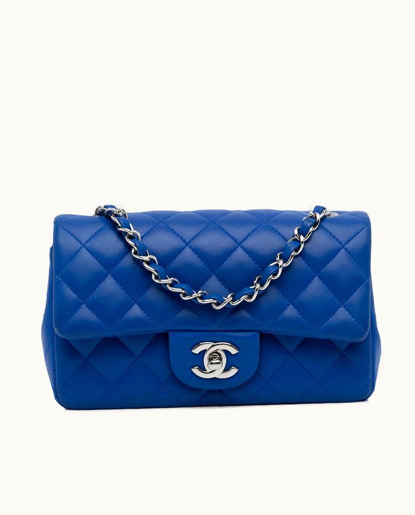 Chanel Chanel Mini Classic Lambskin Rectangular Single Flap Crossbody Bag Blue