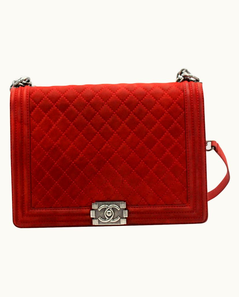 Chanel Chanel Boy Bag Leather Shopping Shoulder Bag Red Silver