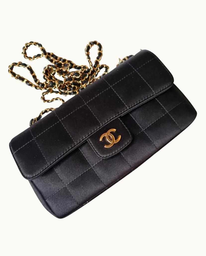 Chanel Chanel Women's Chocolate Bar Flap Bag Silk In Black