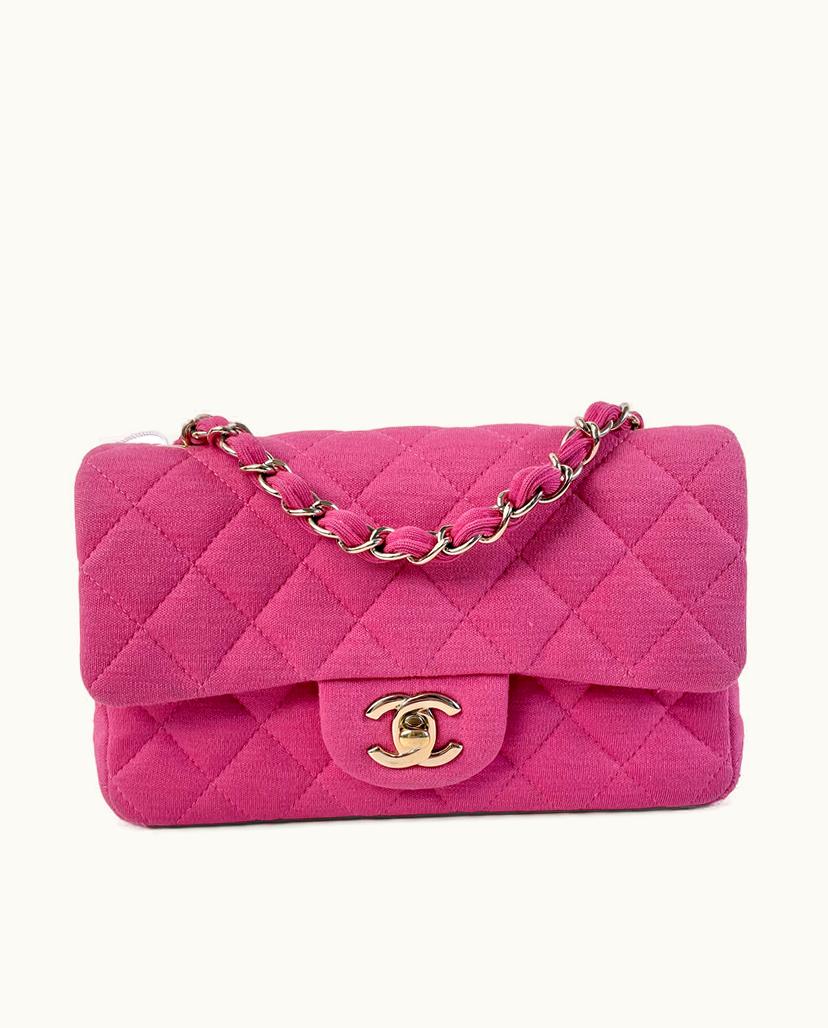 Chanel Chanel Mini Classic Jersey Single Flap Shoulder Bag Cotton In Pink