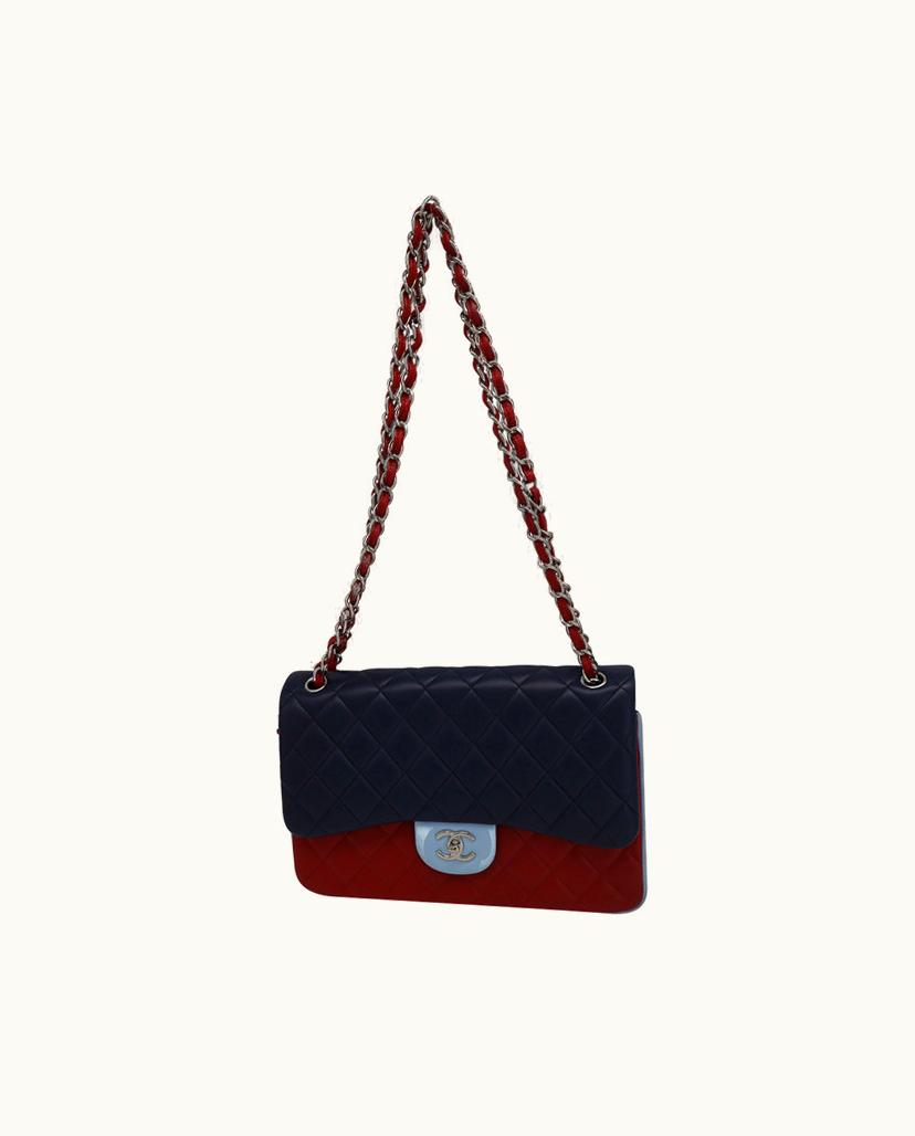 Chanel Chanel Jumbo Tricolor Classic Double Flap Handbag Blue/Red/Light Blue