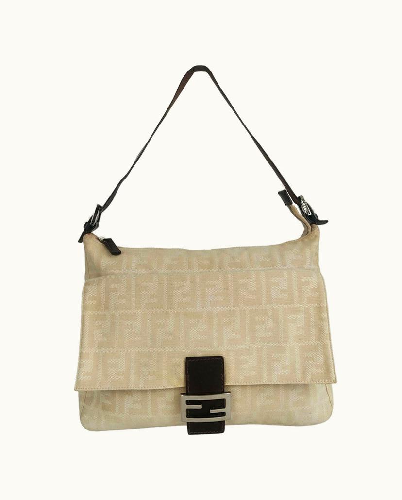 Fendi Fendi Mamma Baguette Canvas Shoulder Bag Beige