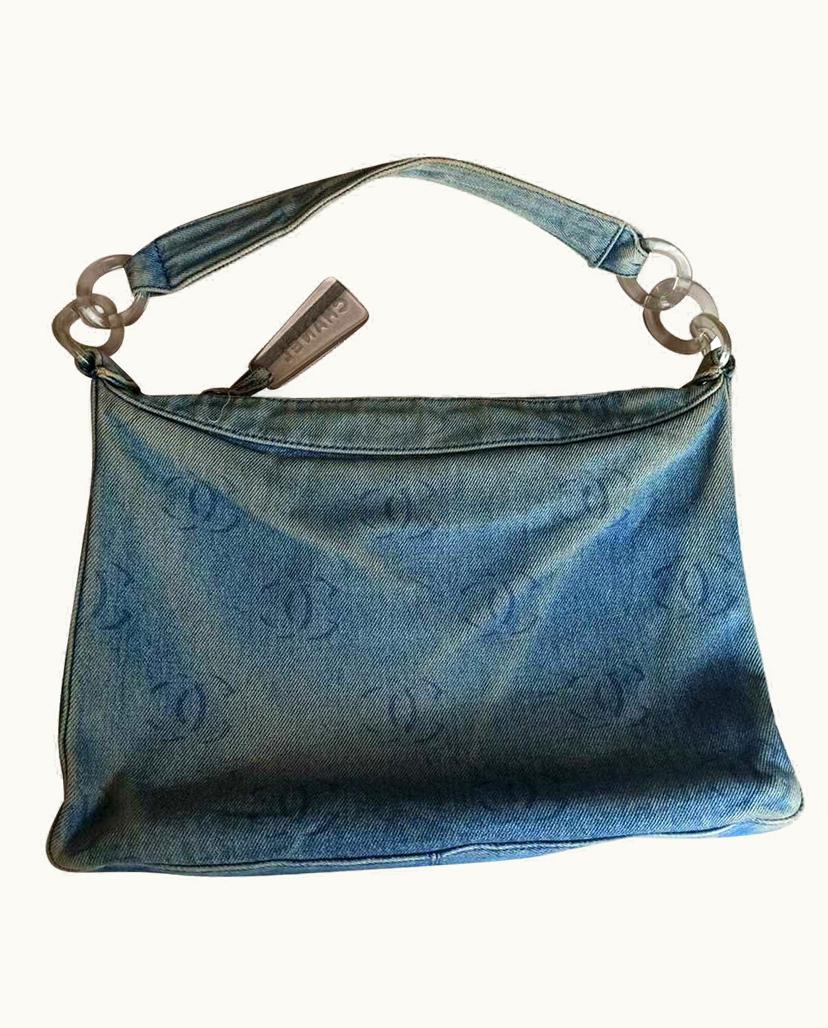 Chanel Chanel Denim Crossbody Bag Monogram Transparent Links Washed Blue