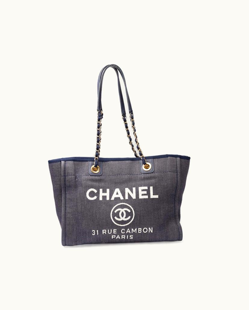 Chanel CHANEL Deauville Blue Denim Canvas Small Shopper