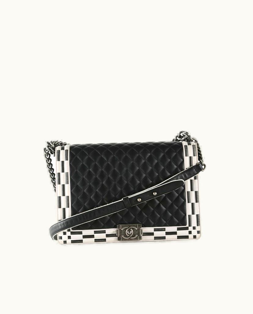 Chanel Chanel Classic Flap Shoulder Bag Quilted Lambskin Black Checkerboard
