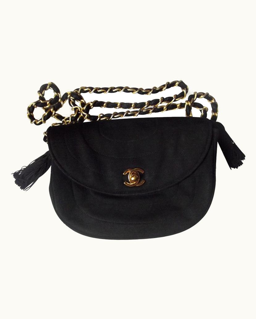 Chanel Chanel Demi Lune Vintage Evening Bag Black Jersey
