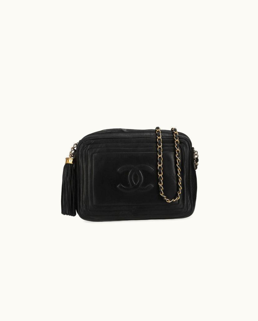 Chanel Chanel Camera Tassel Crossbody Bag Leather In Black
