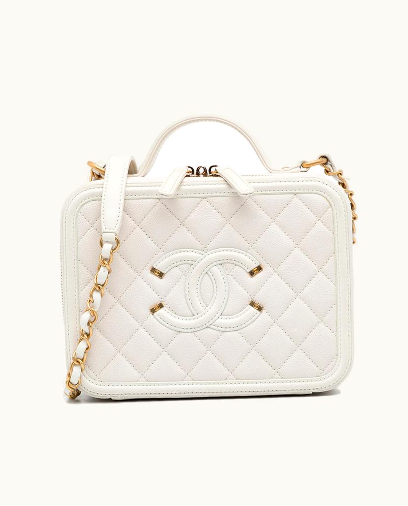 Chanel Chanel Filigree Vanity Case Leather Shoulder Bag White