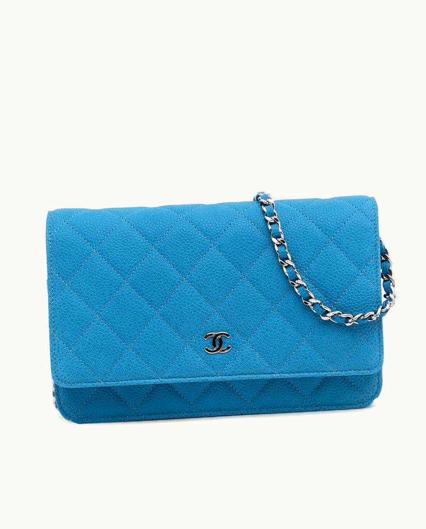Chanel Chanel CC Caviar Wallet on Chain Blue Leather