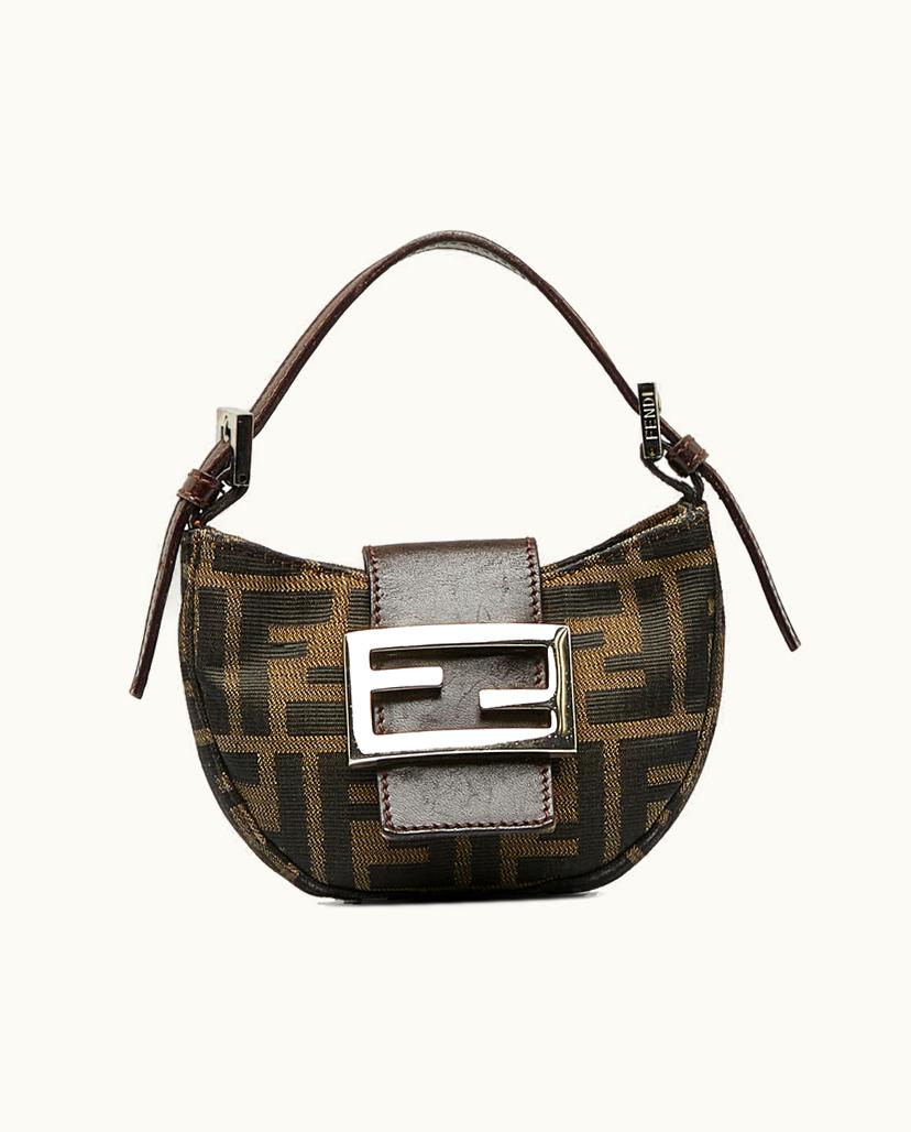 Fendi Fendi Mini Zucca Croissant Baguette Fabric Canvas Shoulder Bag Brown