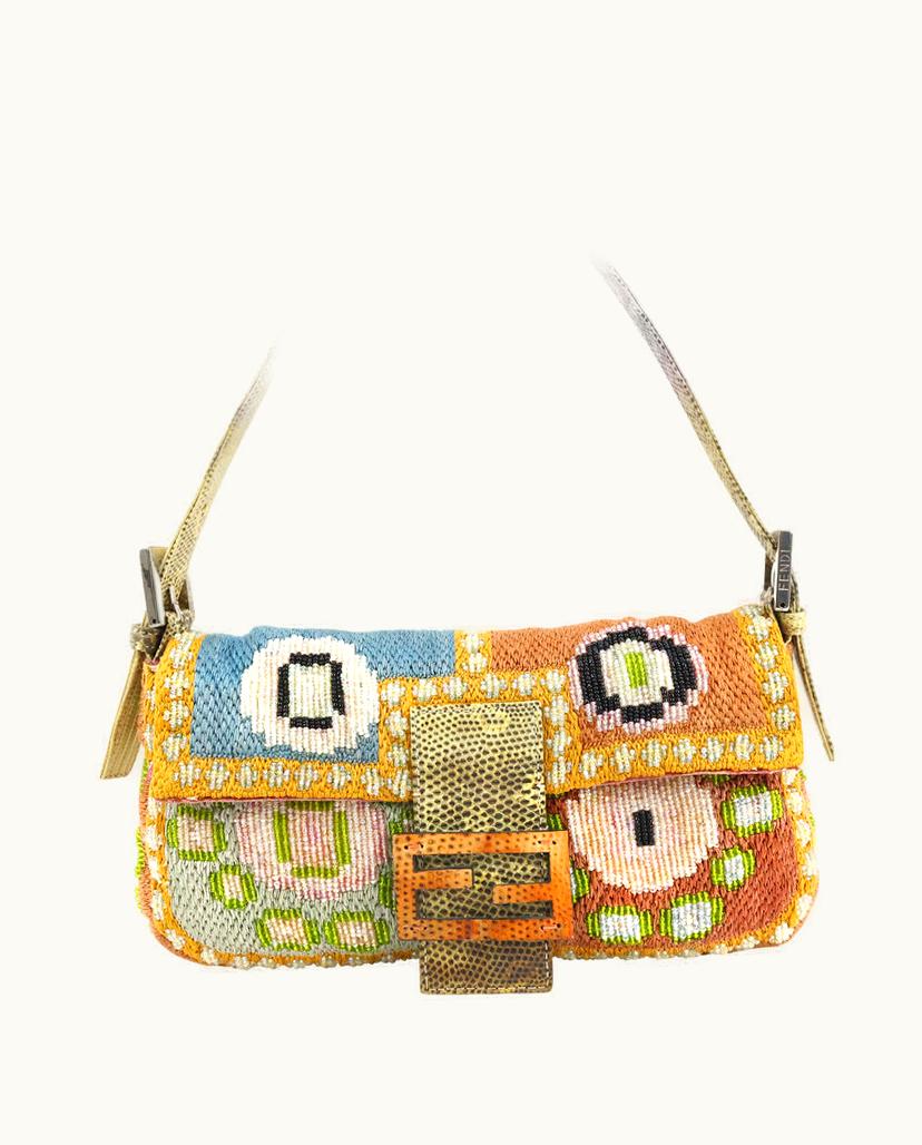 Fendi Fendi Embellished Lizard Baguette Bag Fuchsia