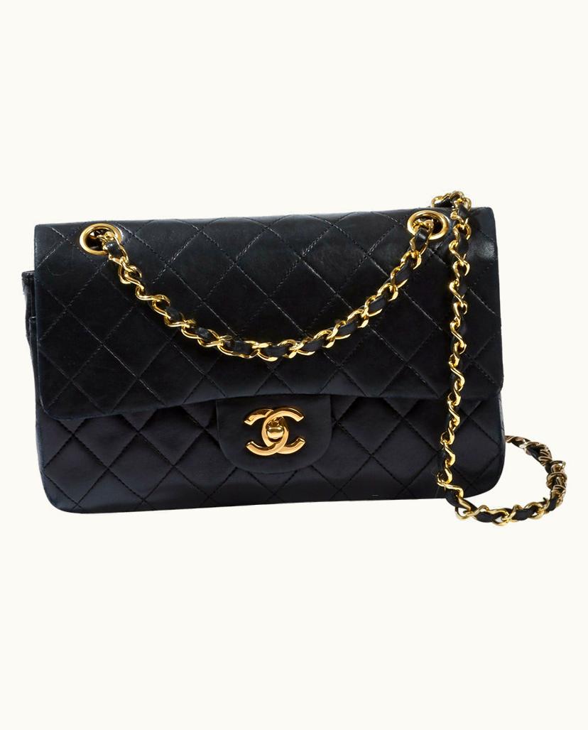 Chanel Chanel Vintage Classic Flap Bag Lambskin Leather Gold Black