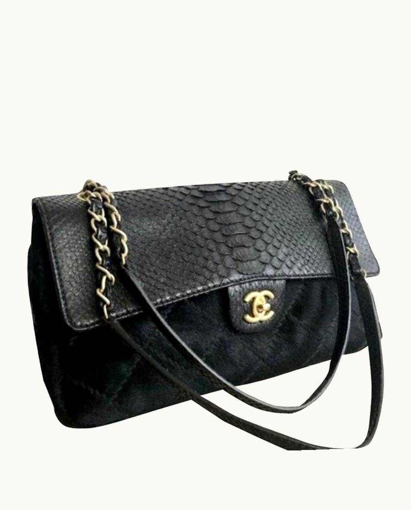 Chanel Chanel Limited Edition Classic Python & Pony Leather Flap Bag in Black