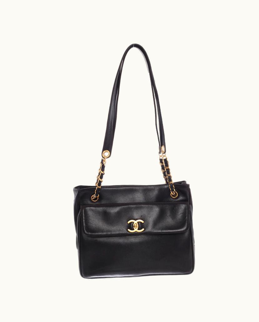 Chanel Chanel CC Flap Leather Shopper Bag Black Gold