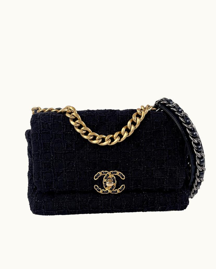 Chanel Chanel 19 Flap Bag Medium Tweed Shoulder Bag Black