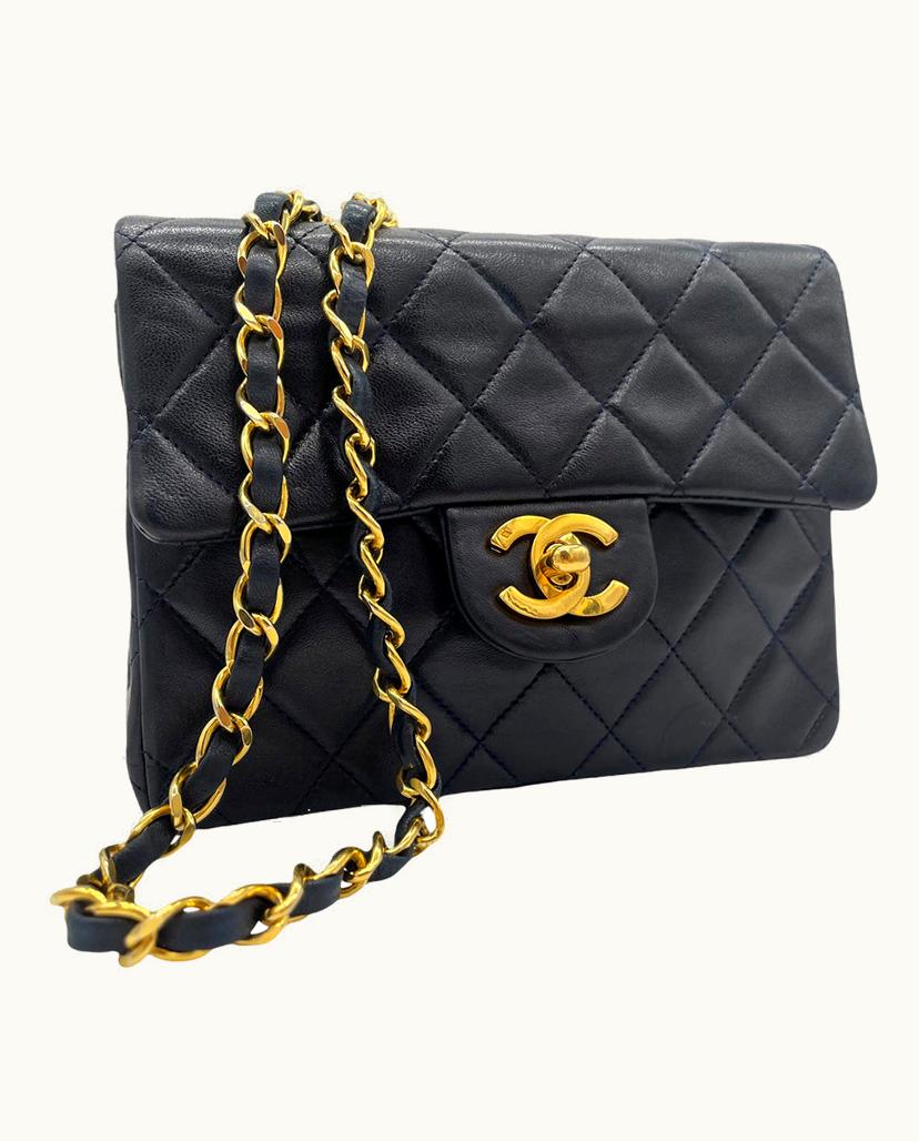 Chanel Chanel Mini Square Flap Bag Leather In Dark Blue