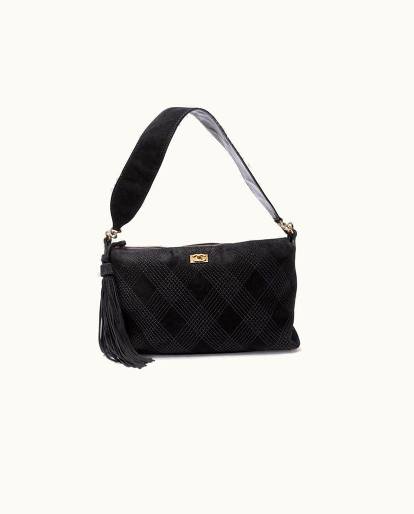 Chanel Chanel Suede Shoulder Bag Brass Hardware Black