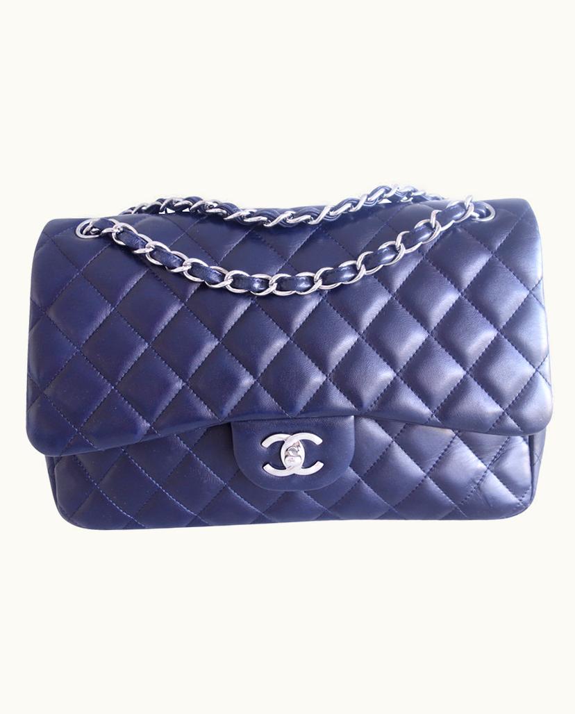 Chanel Chanel Large Classic Flap Bag Lambskin Shoulder Bag Navy Blue