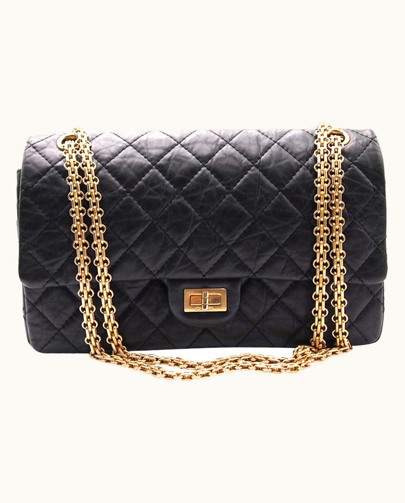 Chanel Chanel 2.55 Leather Shopping Bag in Black and Metallic Gold