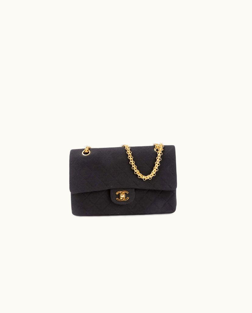 Chanel Chanel Classic Jersey Medium Double Flap Shoulder Bag In Black