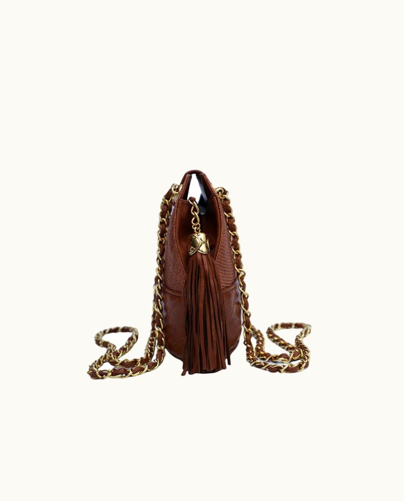 Chanel Chanel CC Quilted Sac Women's Handbag Brown Straw Leather