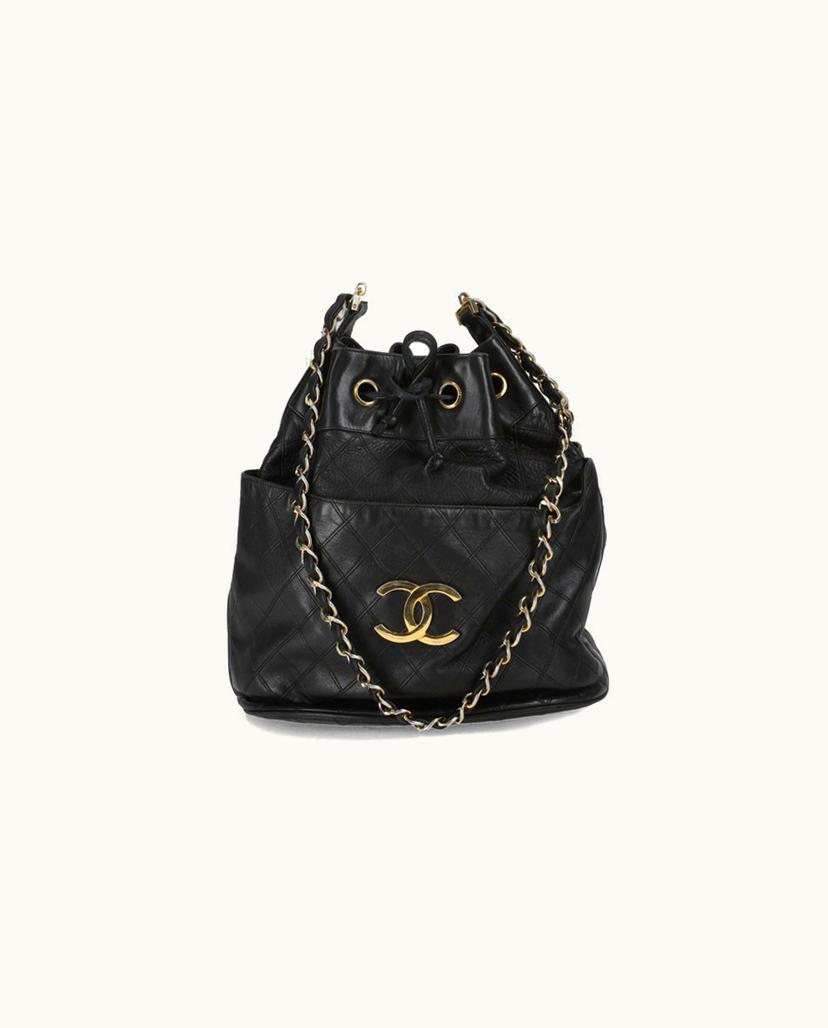 Chanel CHANEL Quilted CC Bucket Bag Leather In Black
