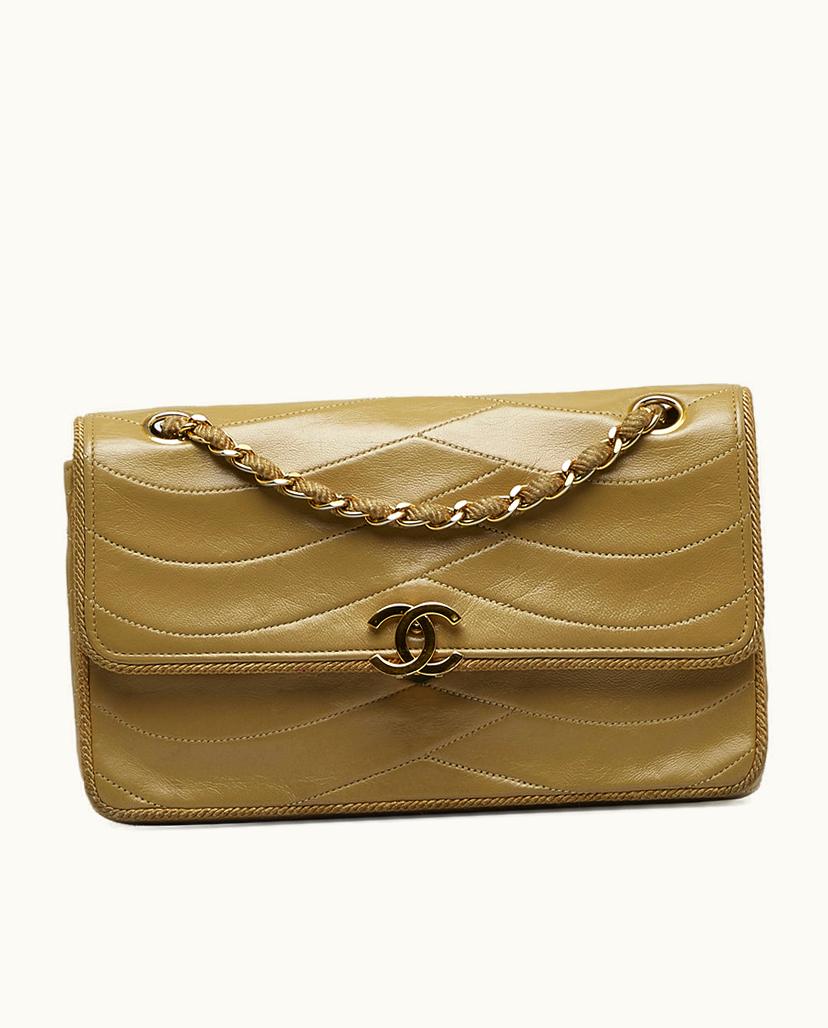 Chanel Chanel Small Wave Lambskin Flap Bag Shoulder Bag Brown x Beige