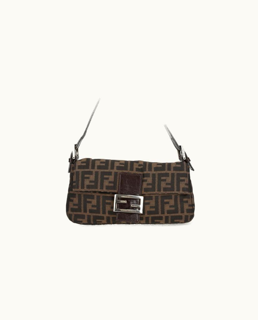 Fendi FENDI Zucca Canvas Shoulder Bag Brown Black Vintage