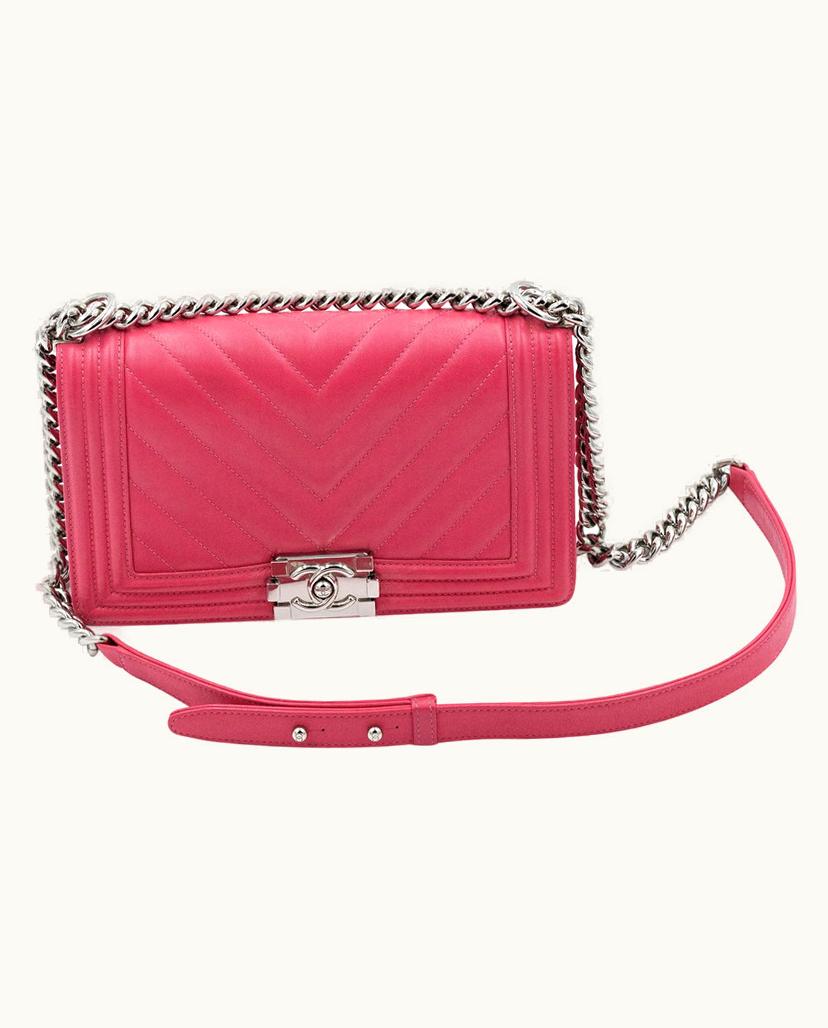 Chanel Chanel Boy Bag Medium Lambskin Chevron Leather Pink