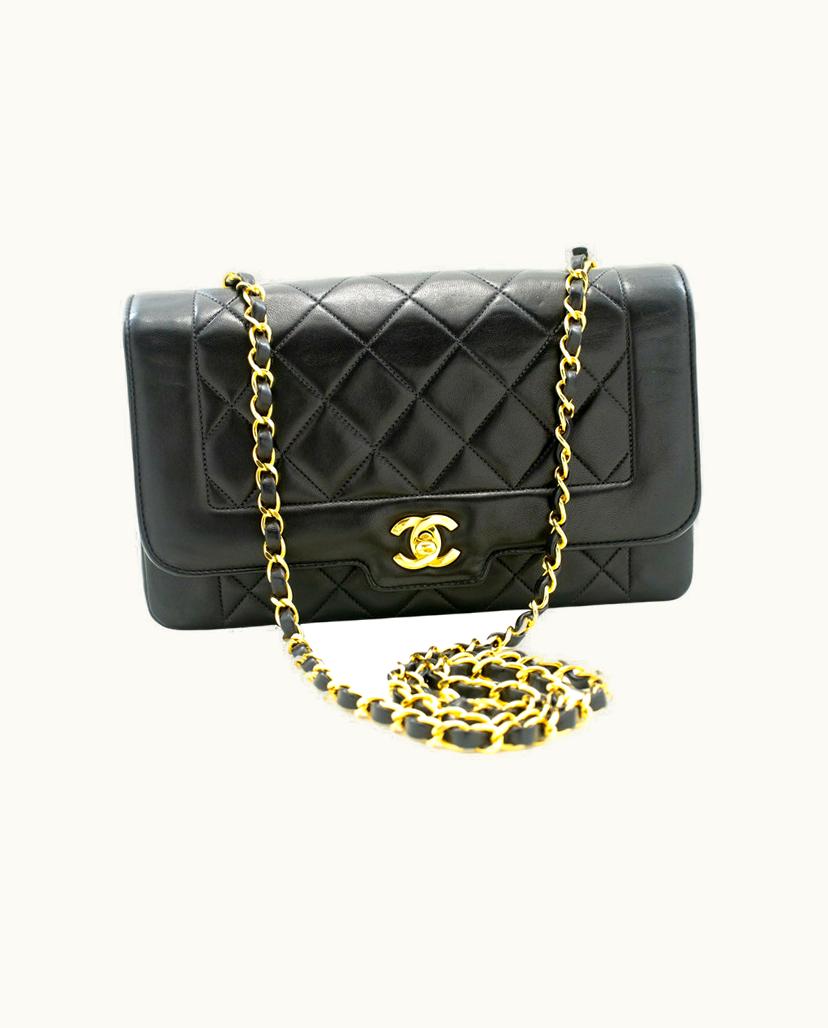 Chanel CHANEL Diana Vintage Chain Shoulder Bag Quilted Lambskin Black
