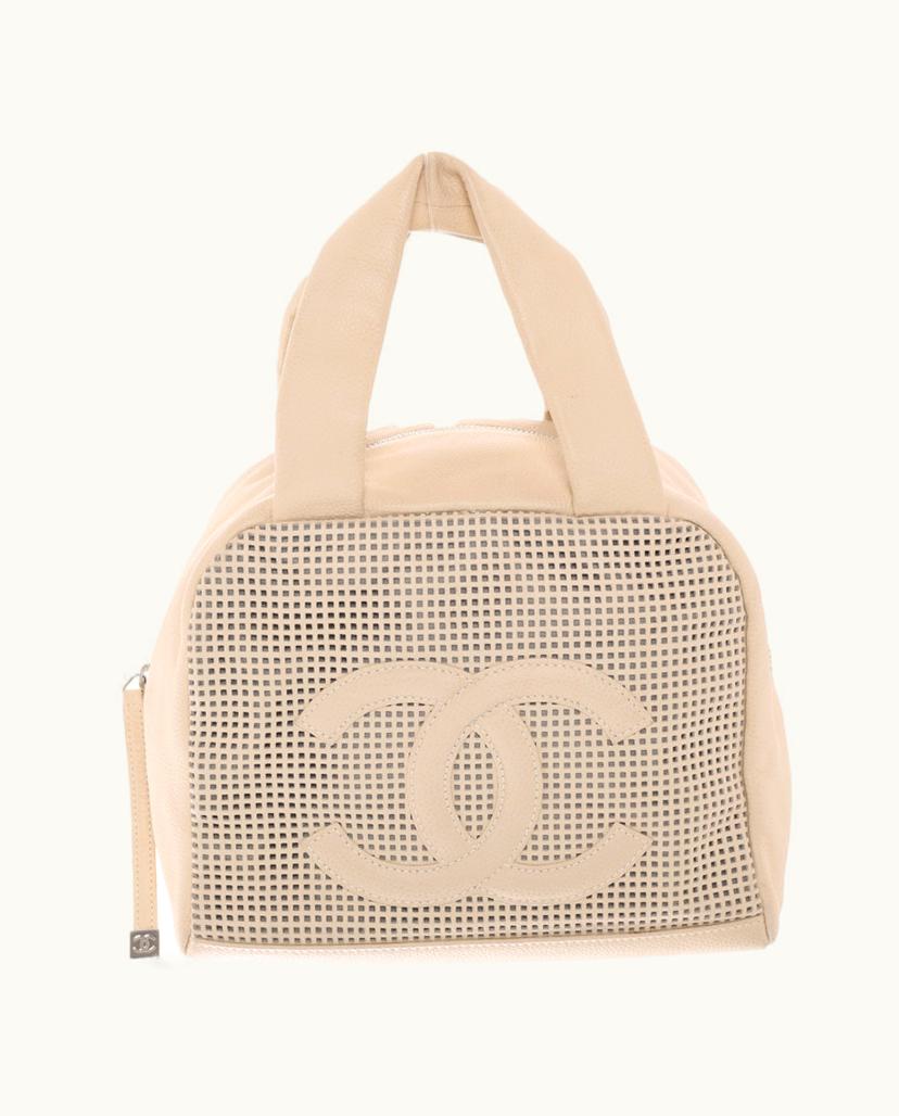 Chanel Chanel Structured Lace Leather Handbag Beige