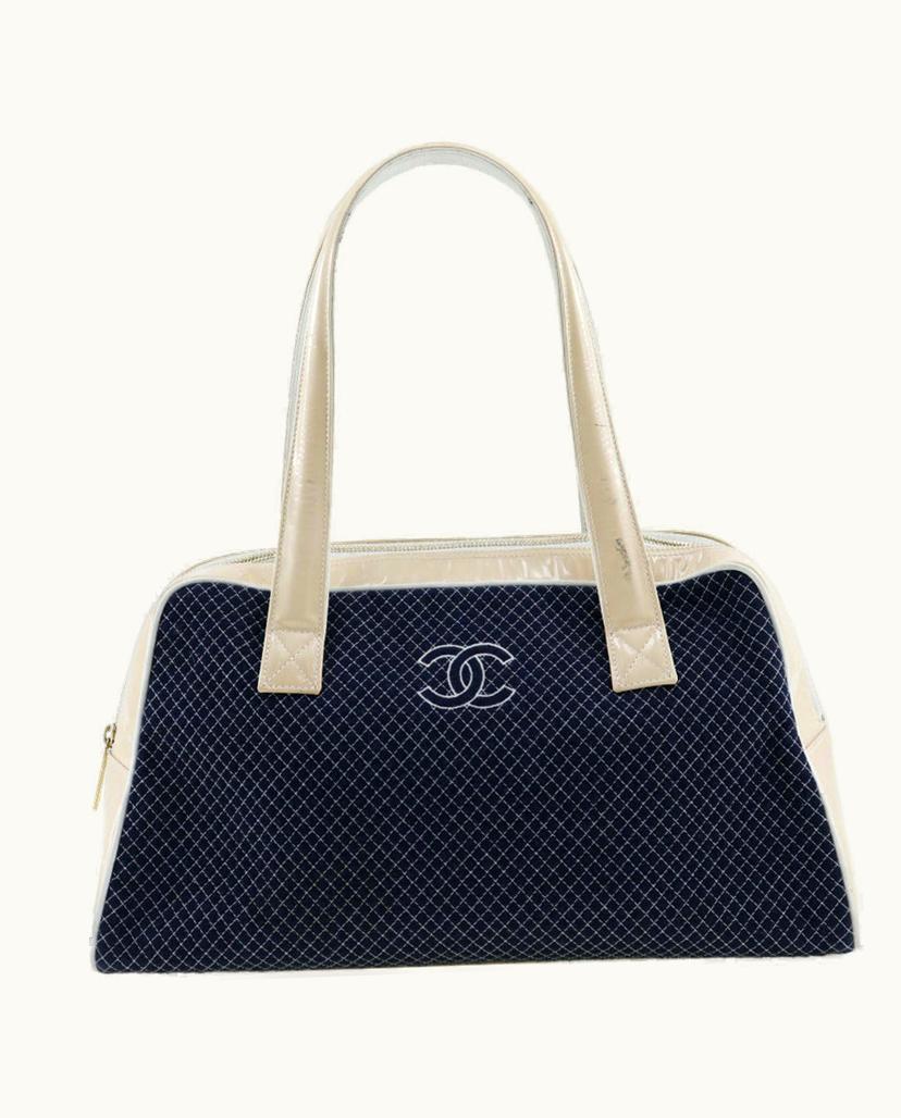 Chanel Chanel Mini Boston Bag Canvas/Enamel Navy & Ivory