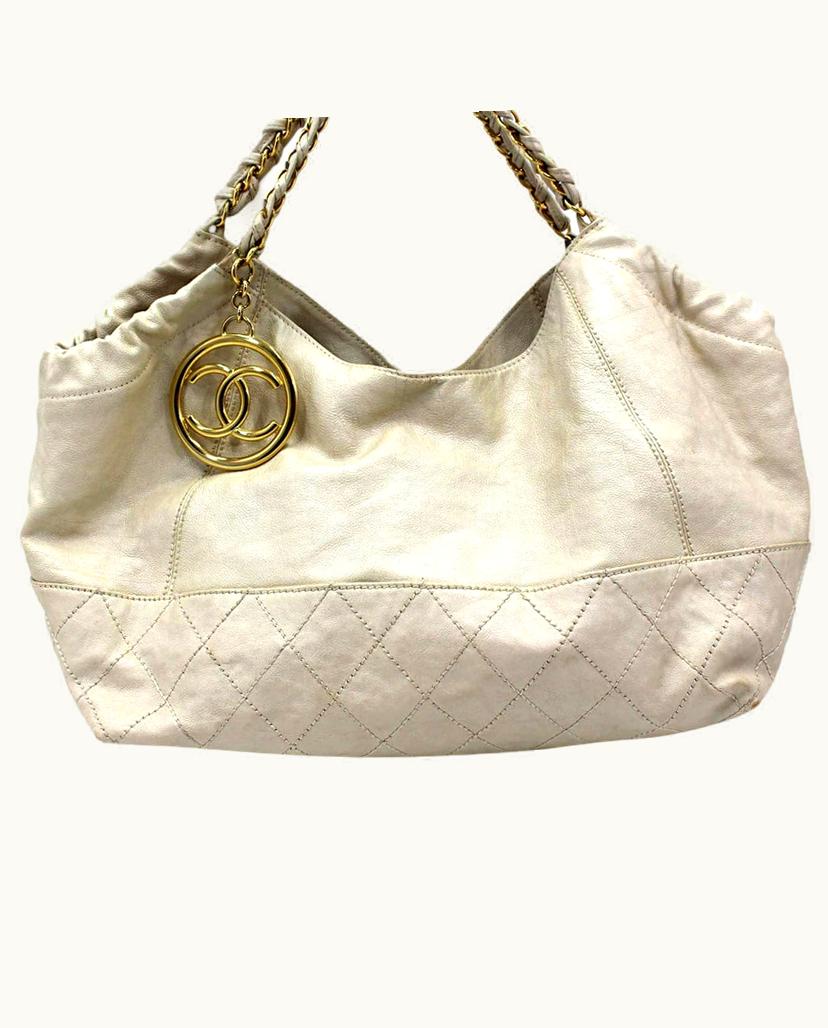Chanel Chanel Shopper Leather Bag Cream Gold