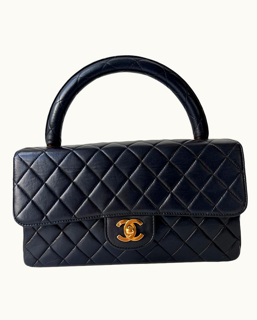 Chanel Chanel Vintage Classic Flap Bag Top Handle Black & Gold