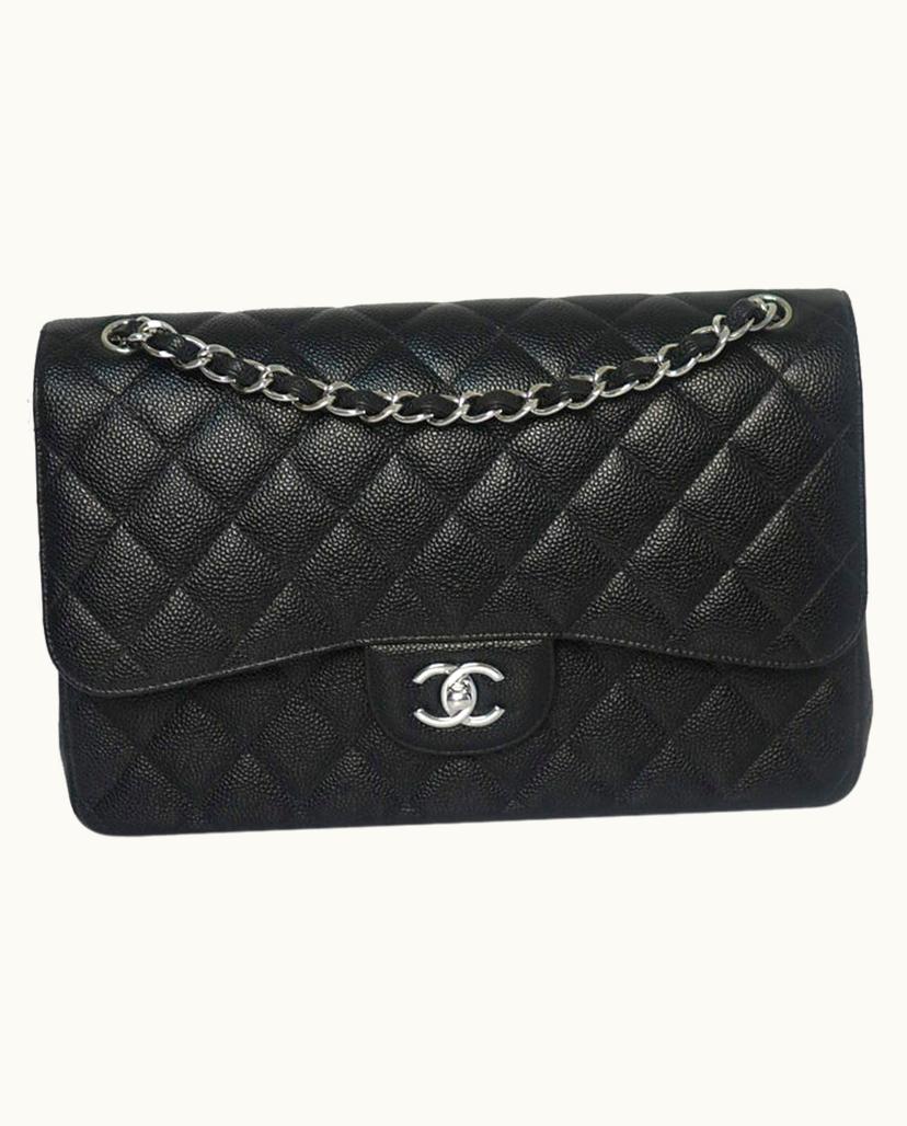 Chanel Chanel Jumbo Double Flap Bag Caviar Leather Black Silver