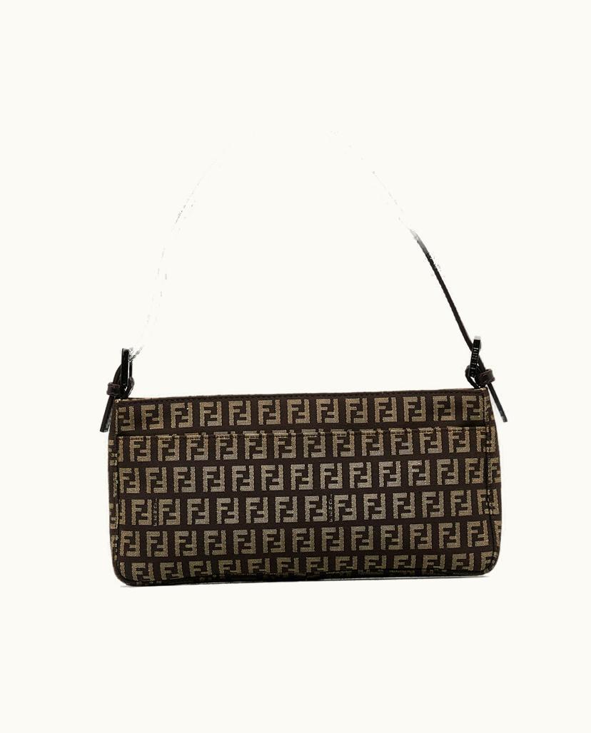 Fendi Fendi Zucchino Baguette Canvas Shoulder Bag Brown Dark Brown