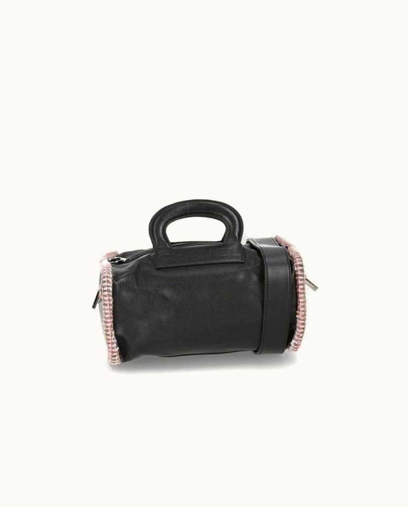 Chanel Chanel Tweed Bowler Bag Shoulder Bag Leather In Black