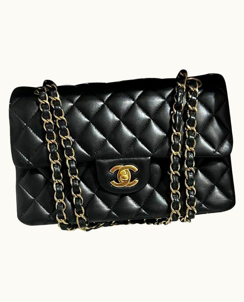 Chanel Chanel Classic Flap Bag Small Leather Black Lambskin Gold Tone