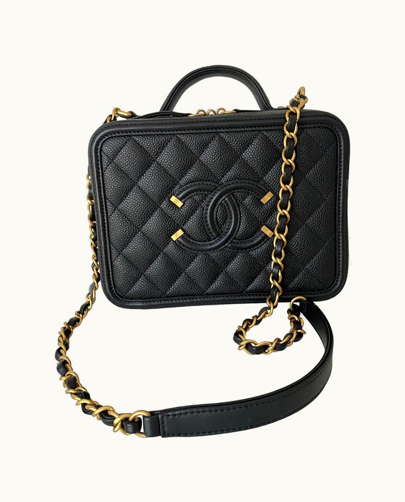 Chanel Chanel Women's Filigree Vanity Case Small Leather In Black
