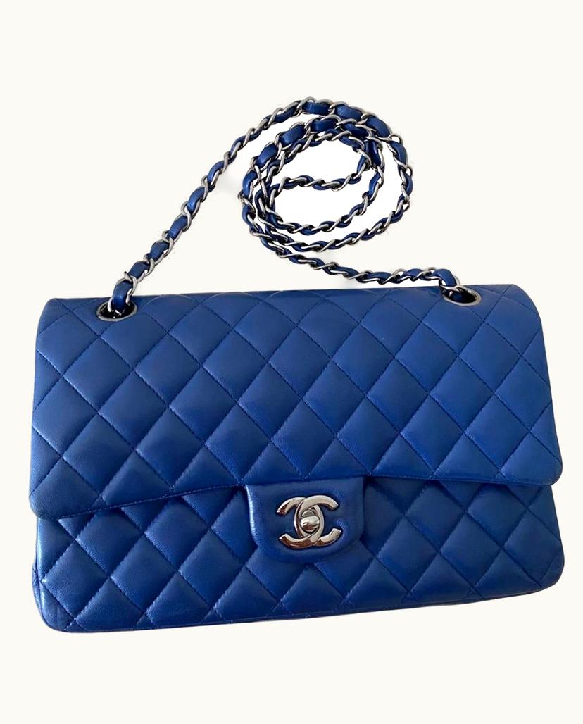 Chanel Chanel Classique 26 Medium Double Flap Patent Leather Bag Blue