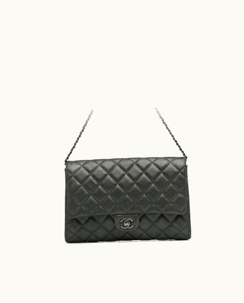 Chanel Chanel CC Quilted Leather Shoulder Bag Gray x Dark Gray